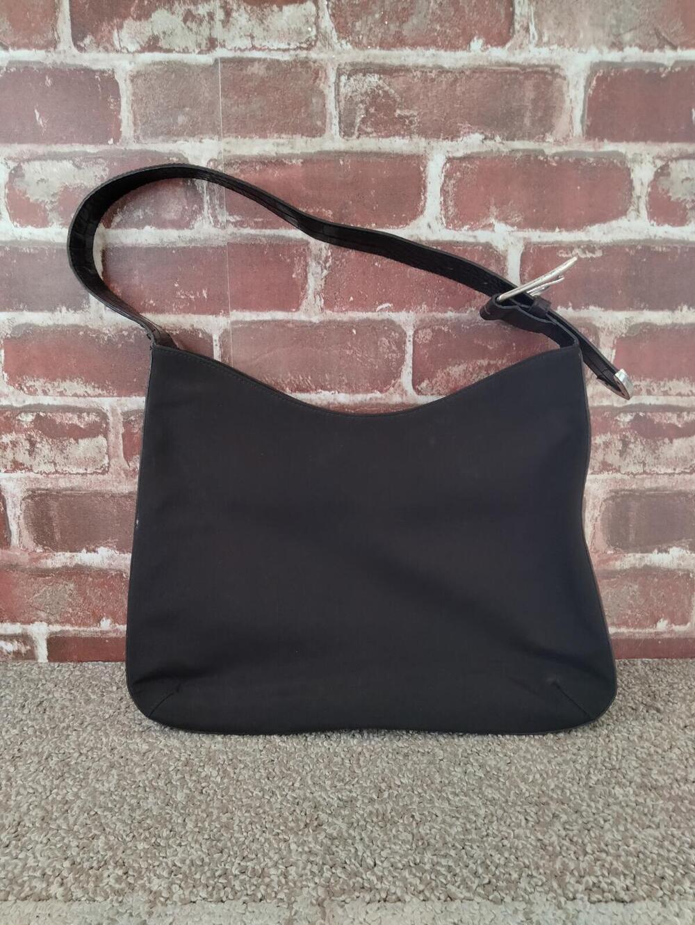 Ralph Lauren RL 67 Shoulder Bag Nylon Black Equestrian - Silver Buckle Logo